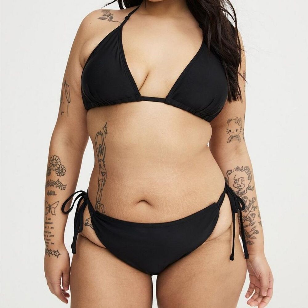 NWT Torrid 1X Black Wireless String Bikini Top & Tie Side Super Cheeky Bottom